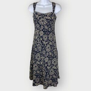 Vtg 90s Ralph Lauren Slip Dress | Navy Blue Floral Silk | Old Money Preppy